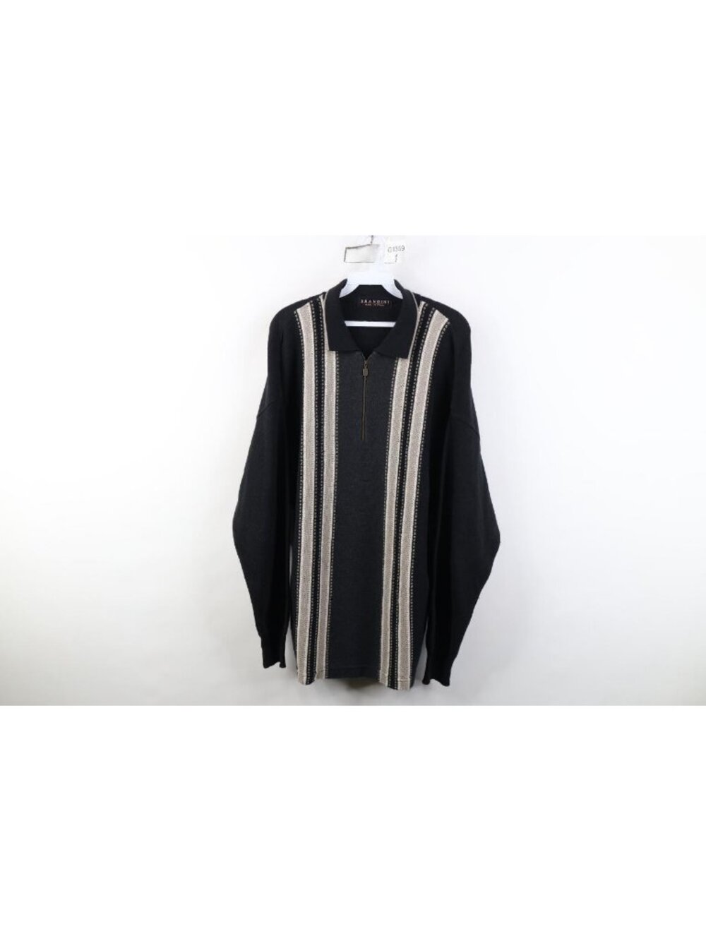 Vtg 90s Streetwear Mens Large Wool Blend Striped Knit 1/4 Zip Collared Sweater